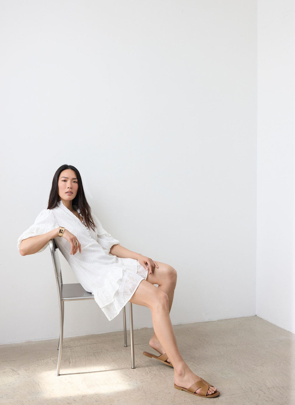 White Broderie Ruffle Detail Mini Dress
