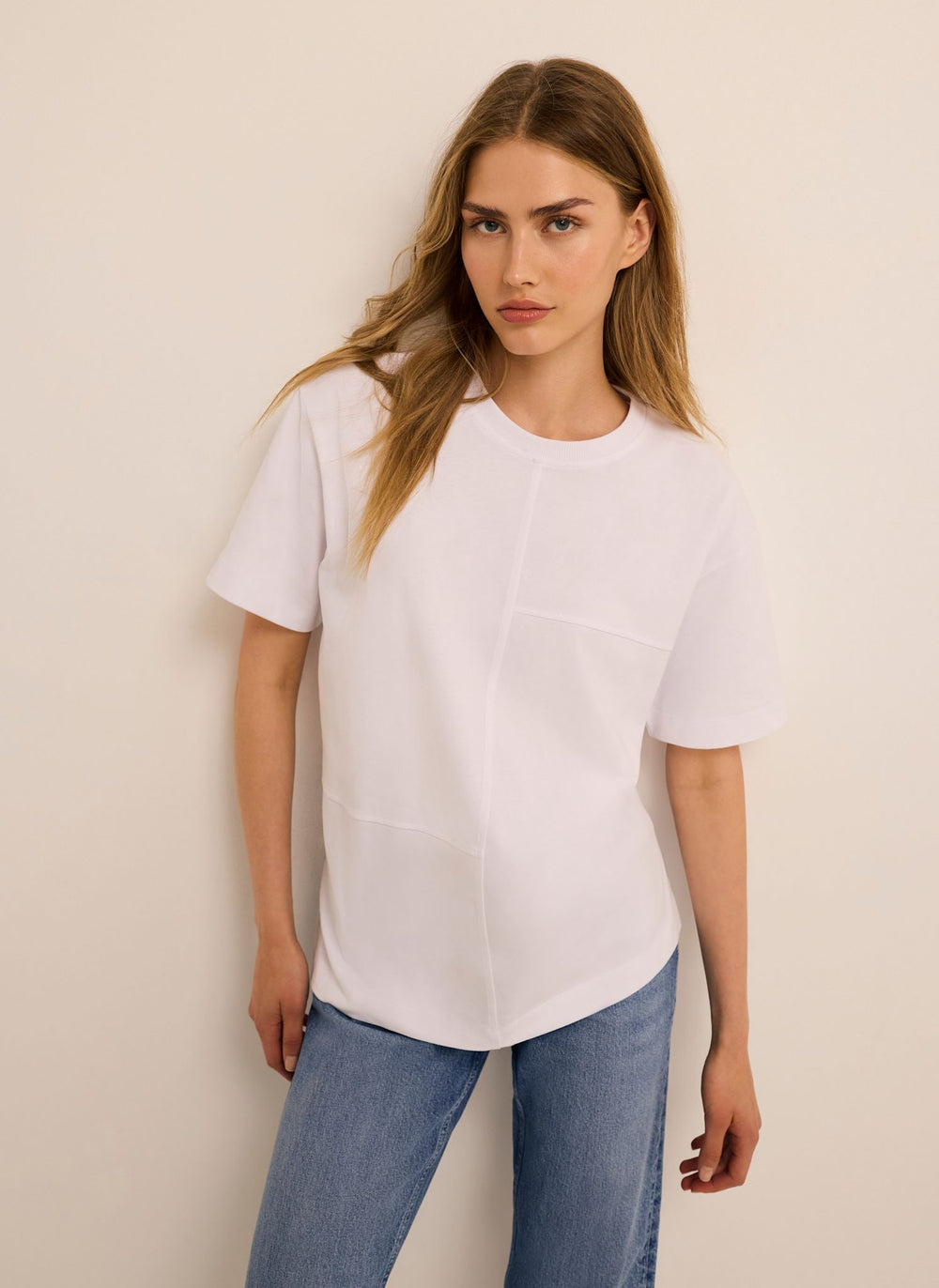 White Cotton Seam Detail T-shirt