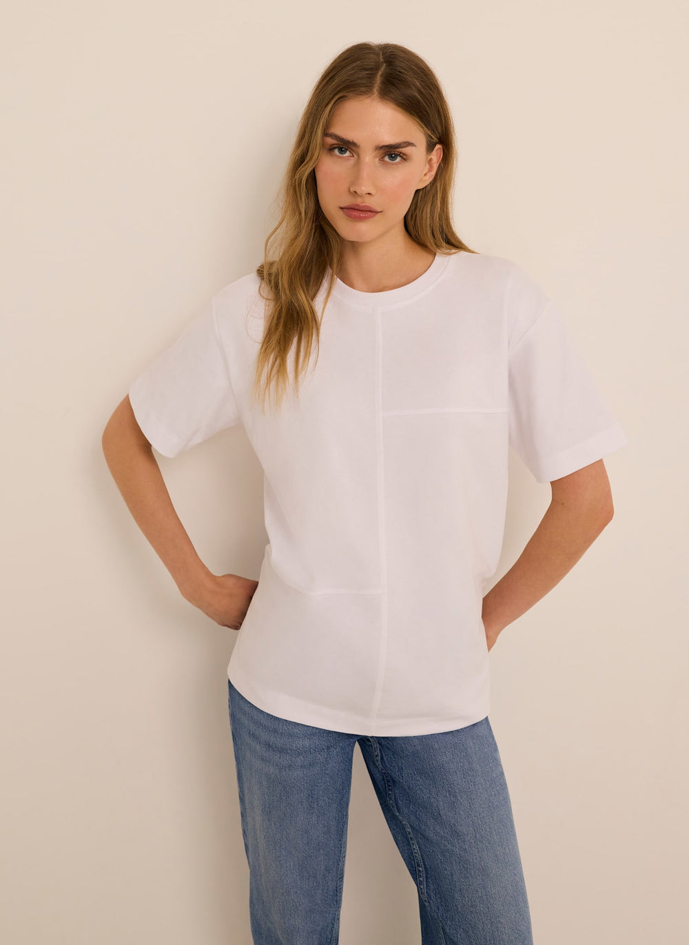White Cotton Seam Detail T-shirt