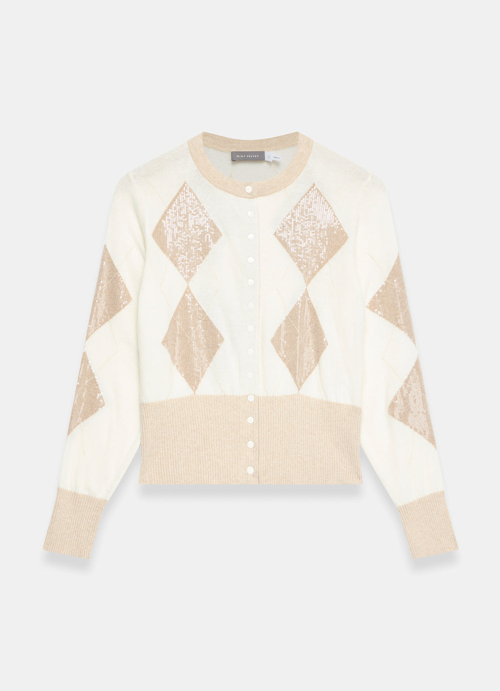 Cream Sequin Argyle Knit Cardigan – Mint Velvet