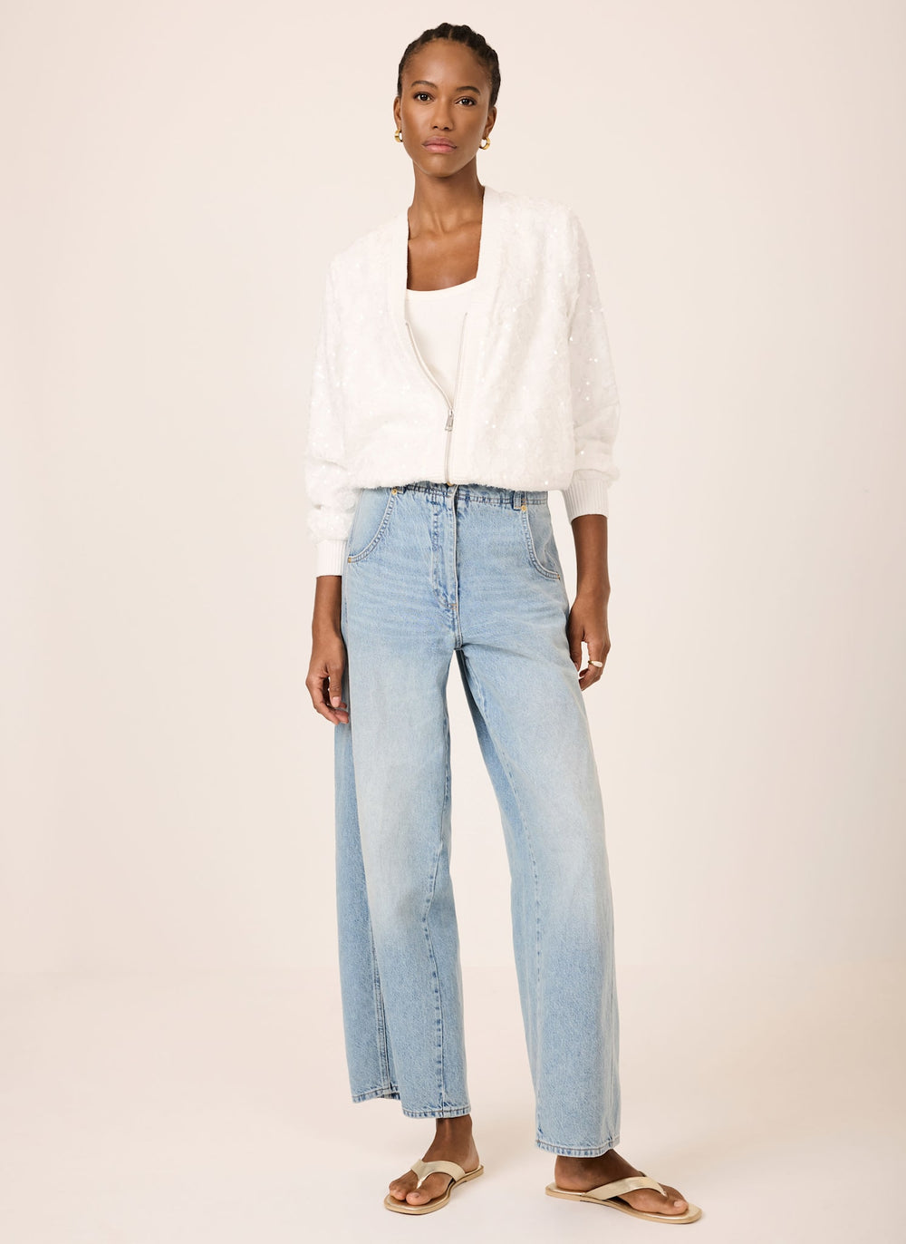 White Sequin Bomber Jacket