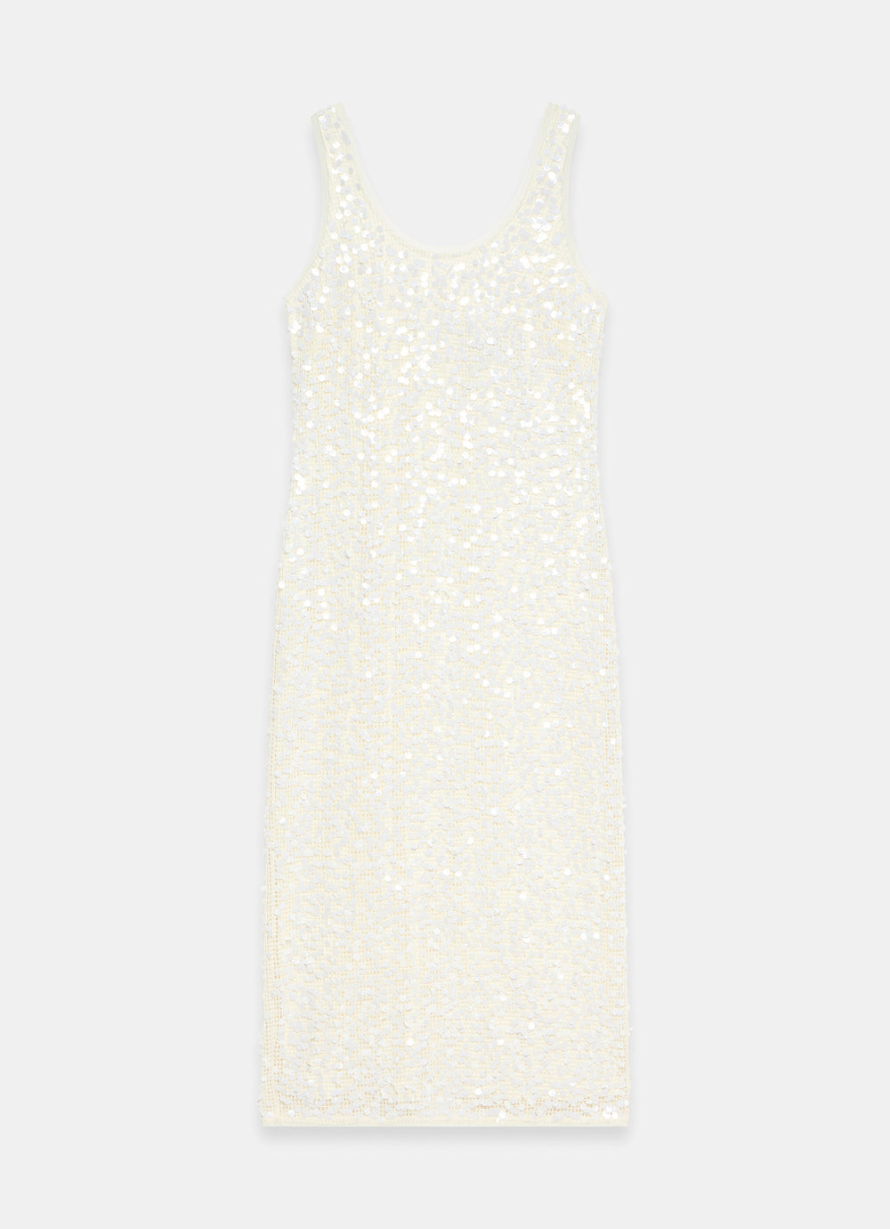 sequin white midi dress Mint Velvet White Sequin Mesh Midi Dress | Size L | White | Sleeveless