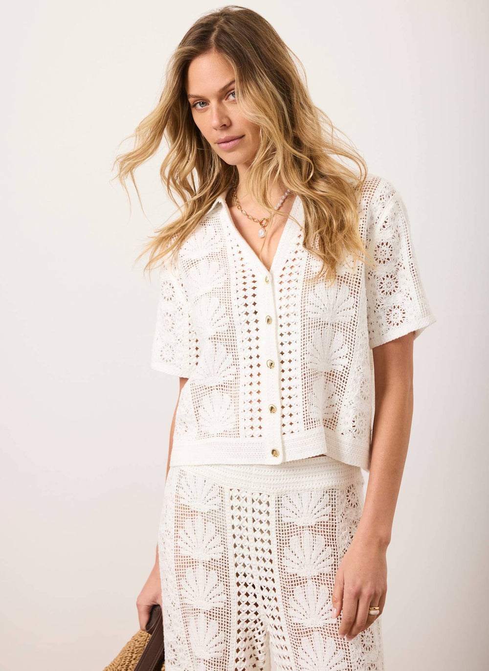 Cream Crochet Shell Shirt