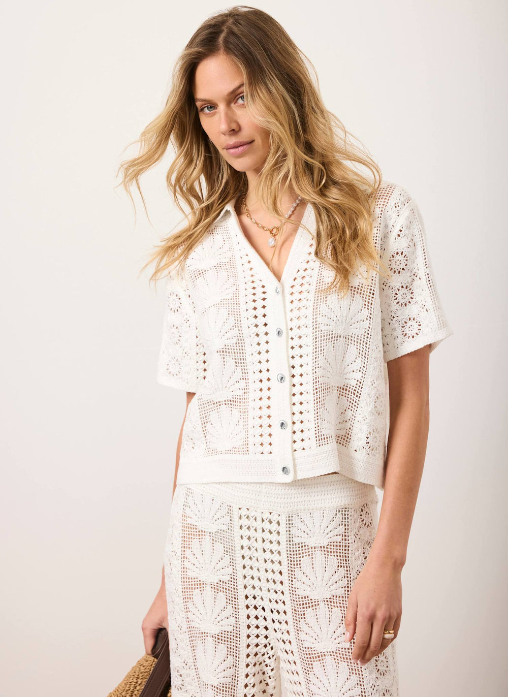 Cream Crochet Shell Shirt