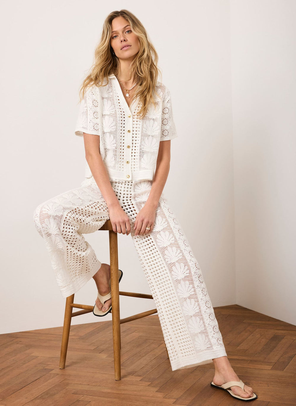 Cream Crochet Shell Shirt