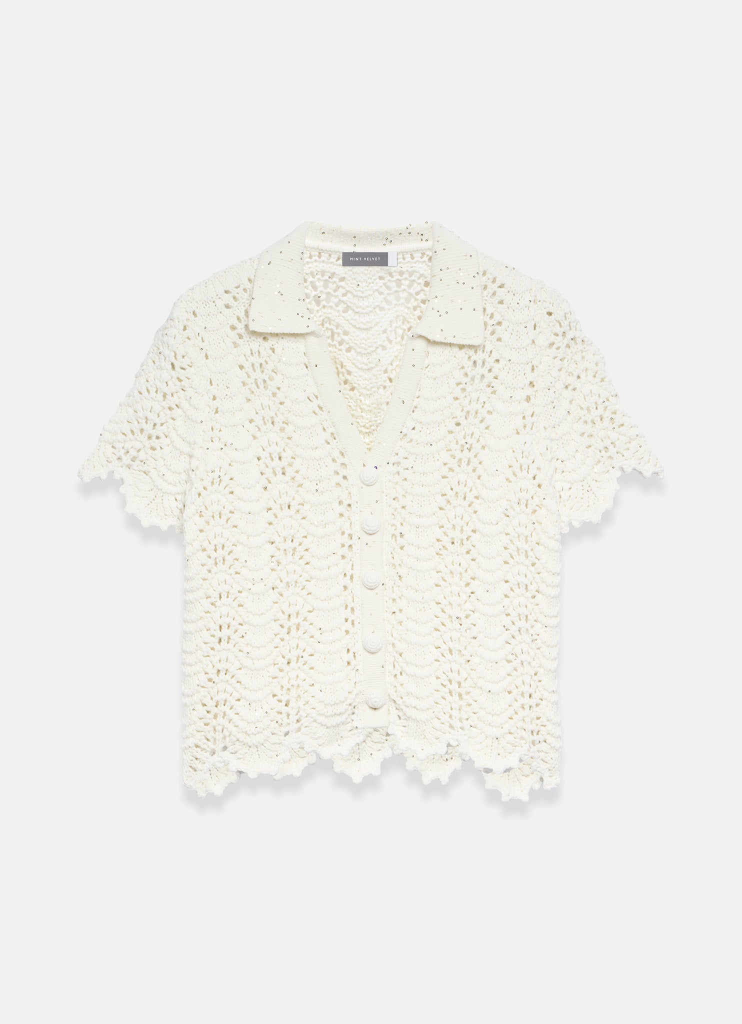 Cream Embellished Crochet Top – Mint Velvet