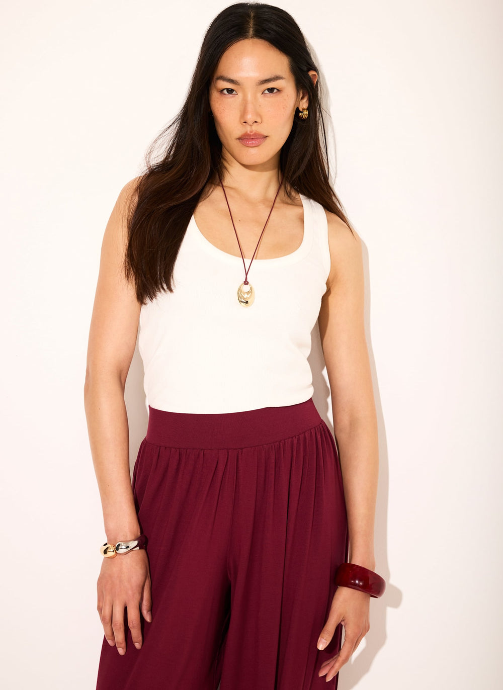 White Cotton Blend Scoop Neck Vest