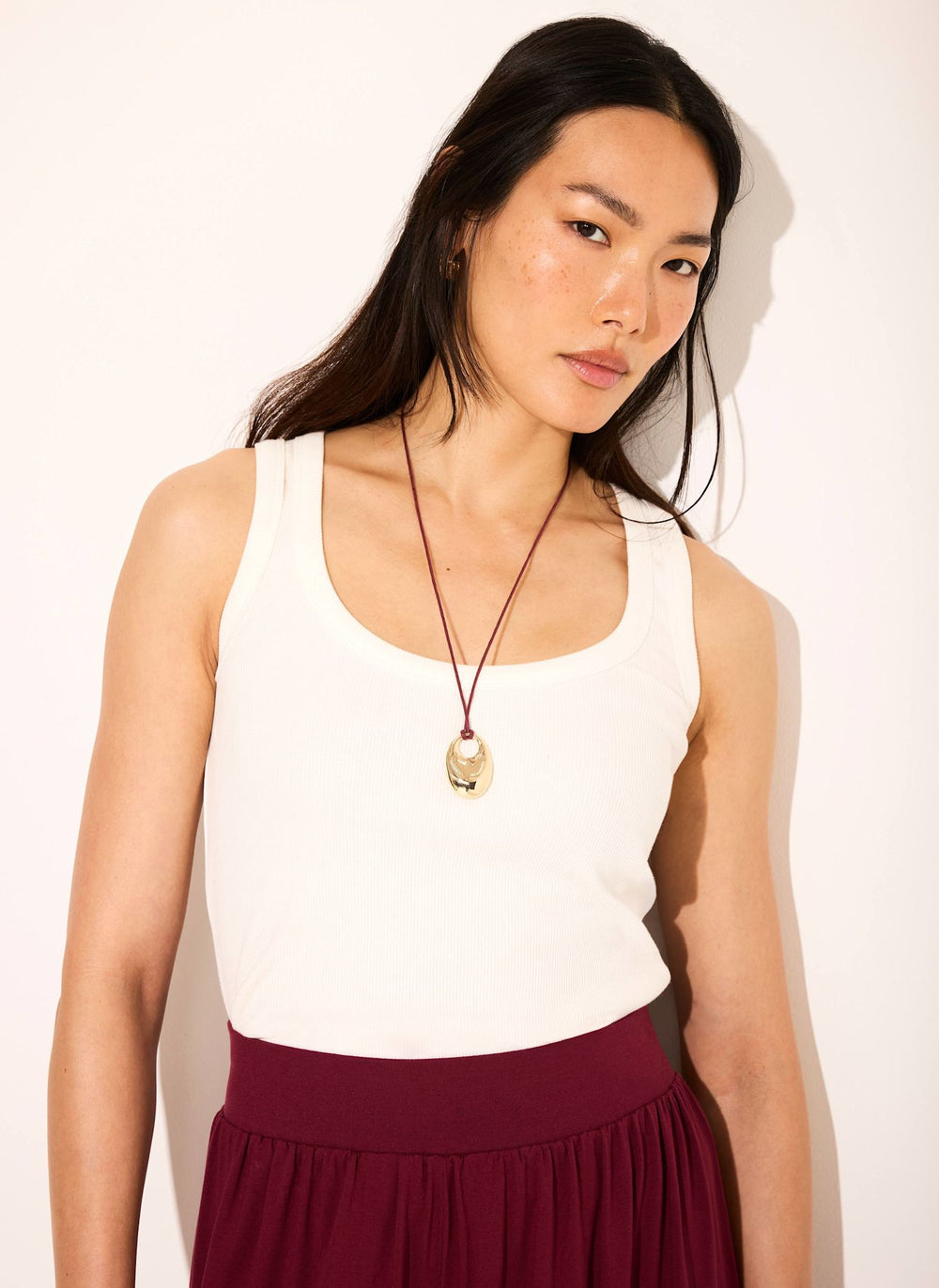 White Cotton Blend Scoop Neck Vest