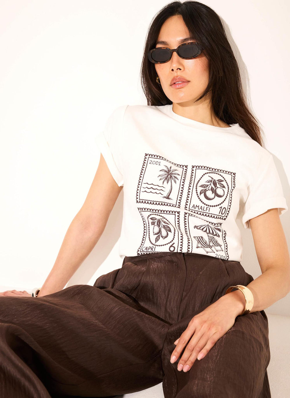 White Cotton Stamp Graphic T-Shirt