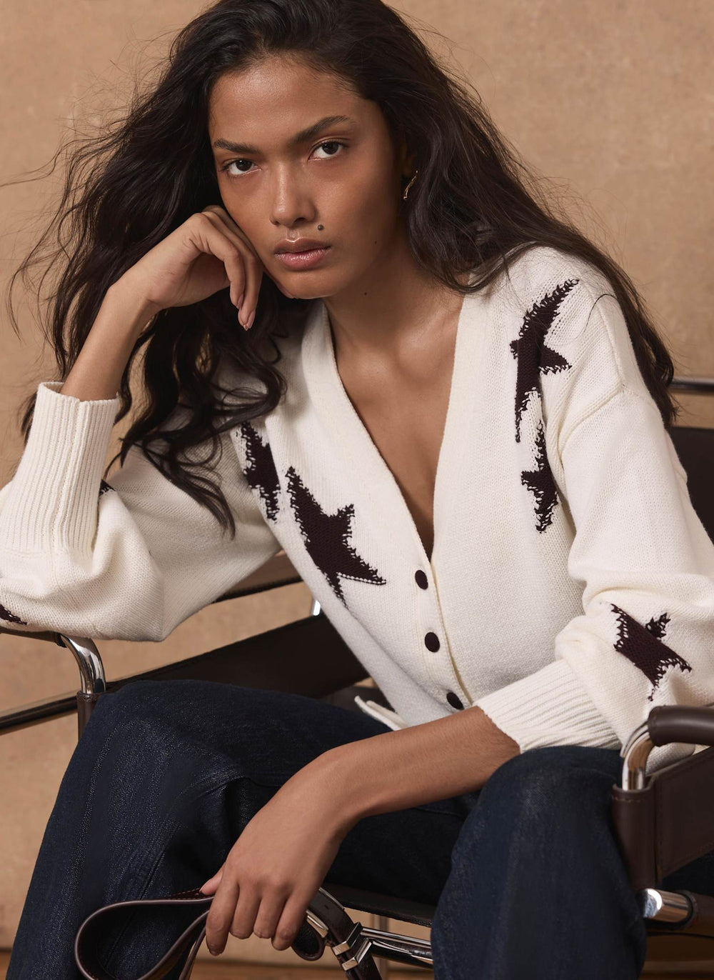 White Cotton Star Detail Cardigan