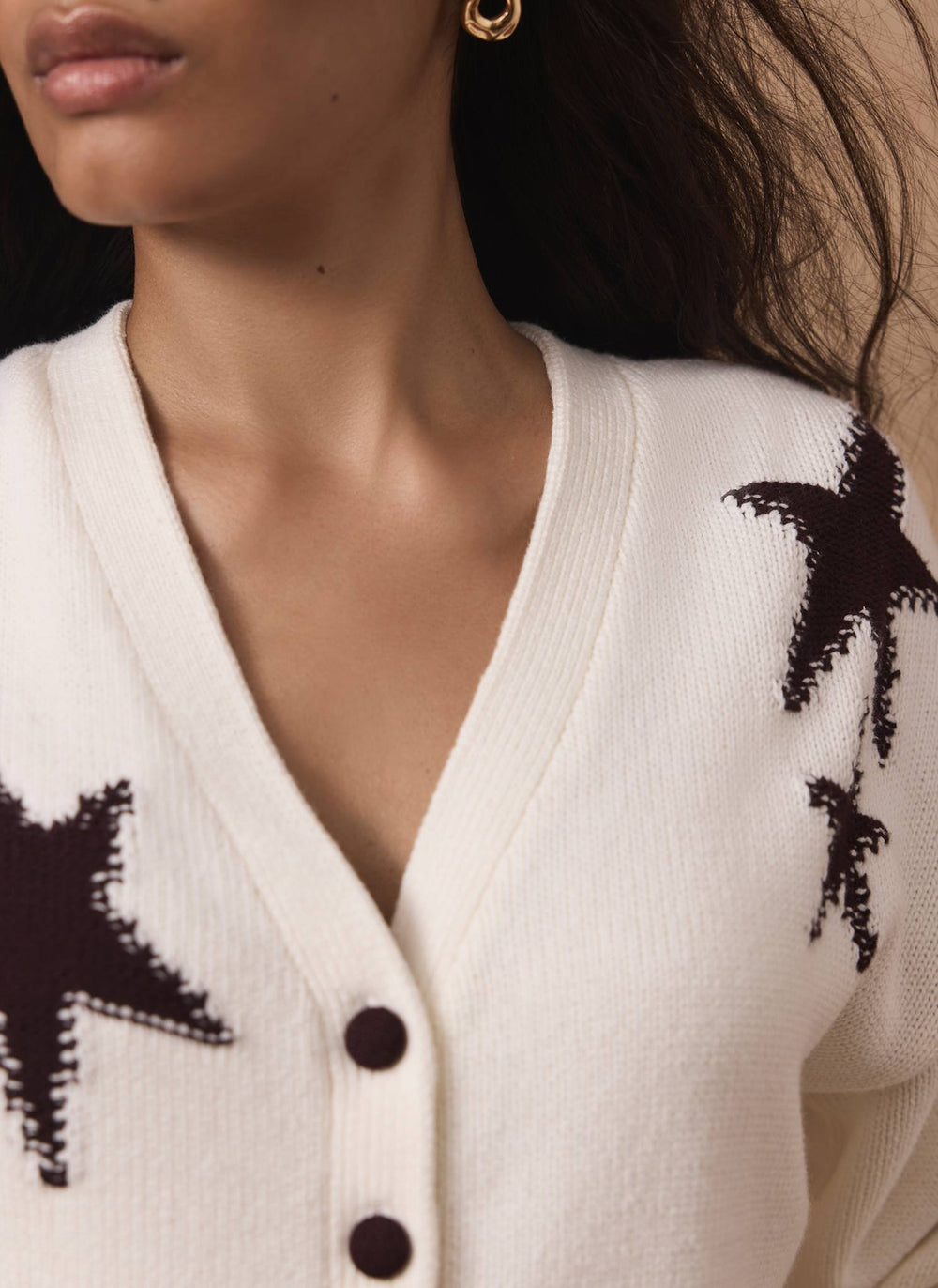 White Cotton Star Detail Cardigan