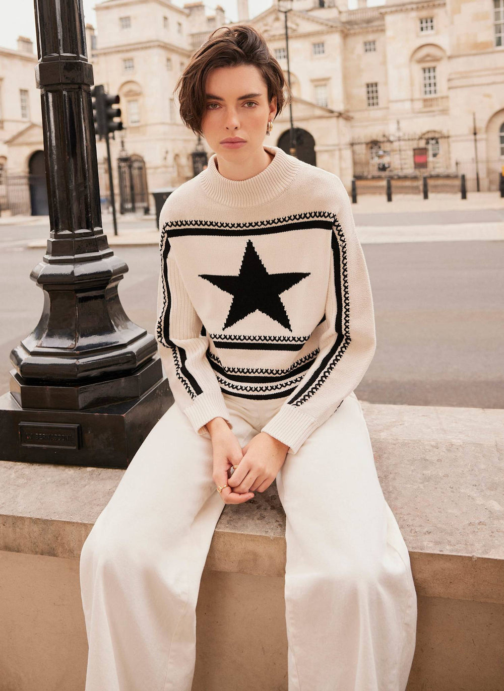 White Cotton Blend Star Jumper