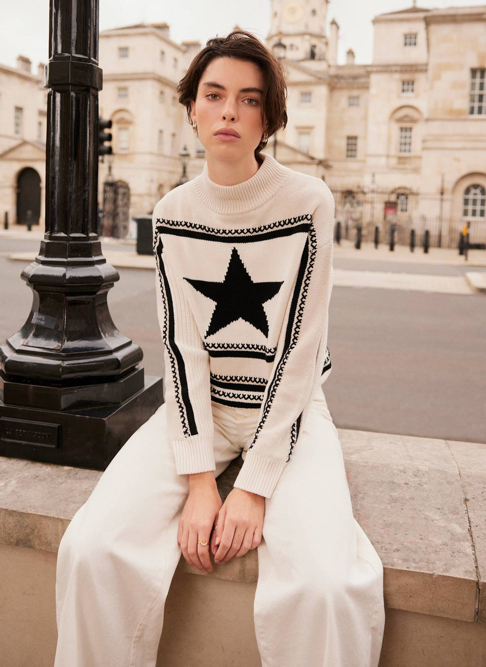 White Cotton Blend Star Jumper