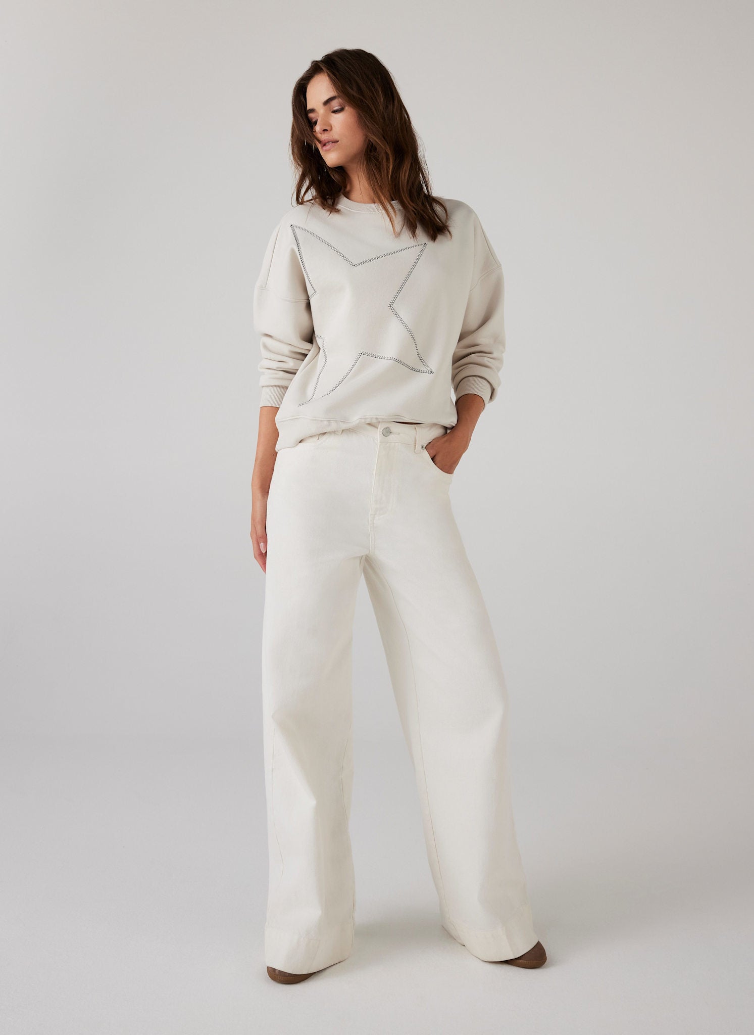 Cream Cotton Blend Star Sweatshirt – Mint Velvet