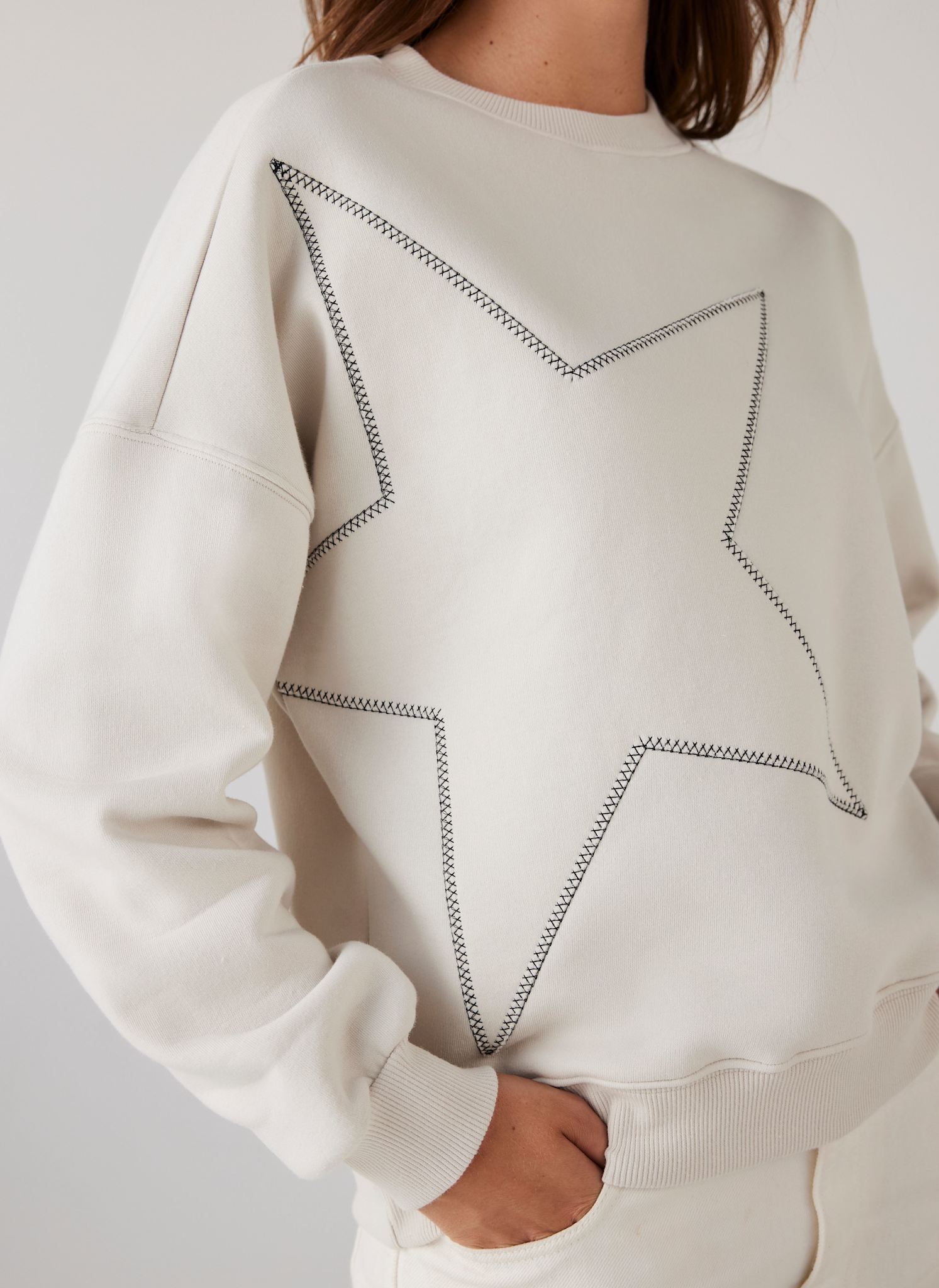 Cream Cotton Blend Star Sweatshirt – Mint Velvet