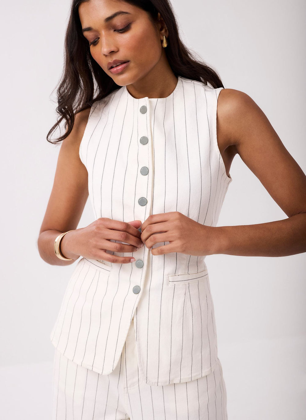 White Pinstripe Denim Waistcoat