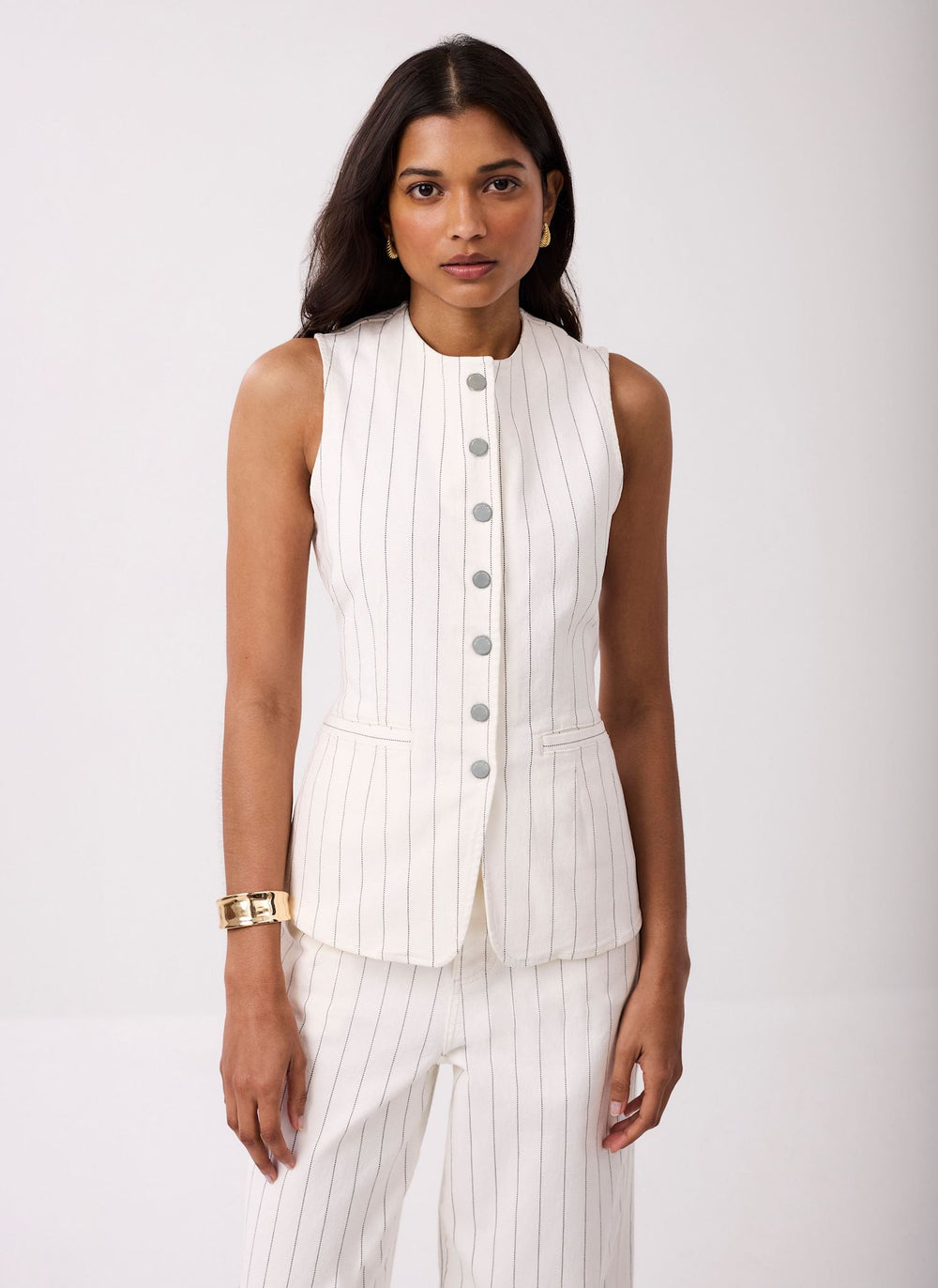 White Pinstripe Denim Waistcoat