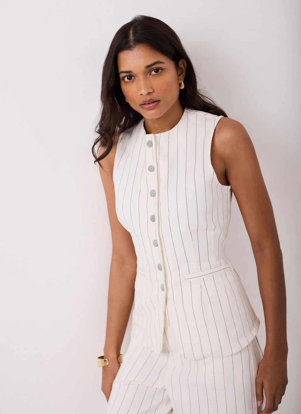 White Pinstripe Denim Waistcoat