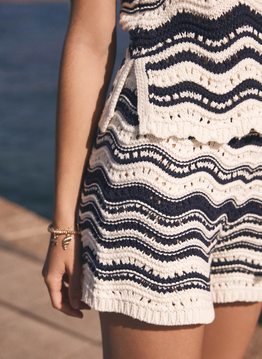 White Striped Knit Cotton Shorts