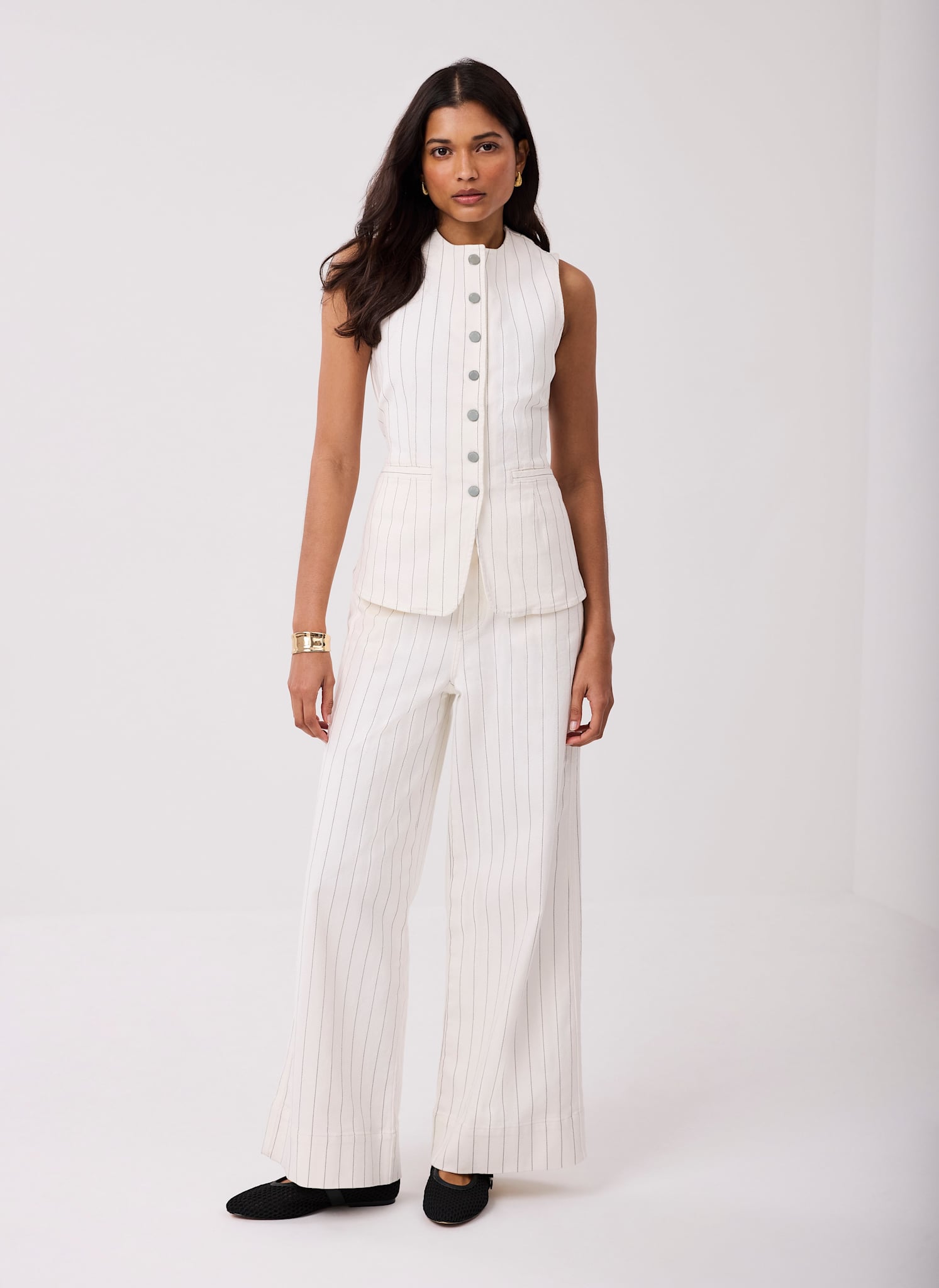 White Pinstripe Wide Jeans – Mint Velvet