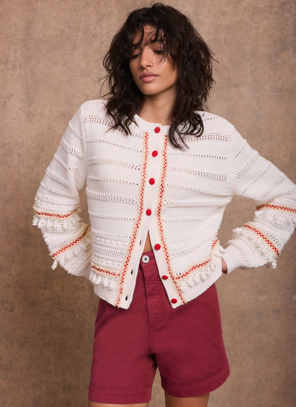 Cream Cotton Blend Tassel Cardigan