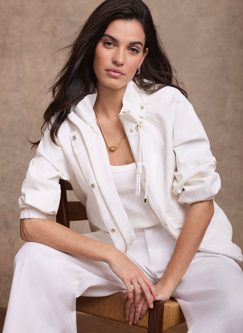 White Cotton Blend Technical Jacket