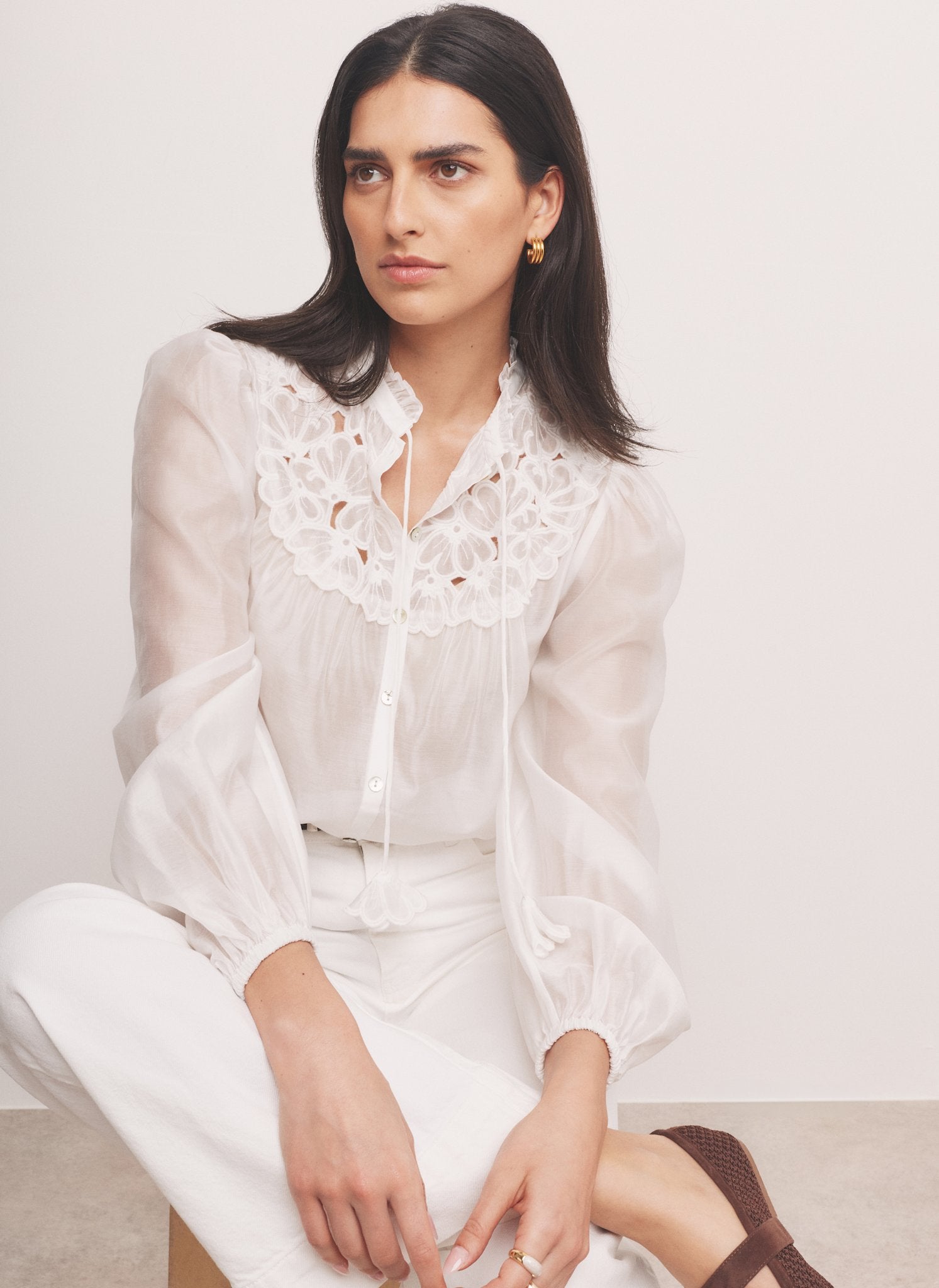 louren gather volume blouse（White） Storia Volume Sleeve Blouse - White | Levi's® US
