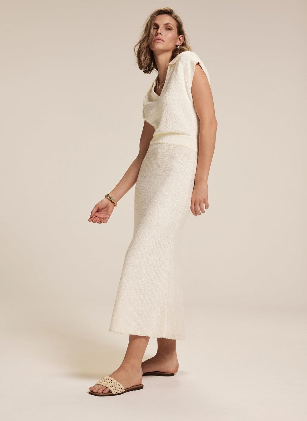 White Textured Midi Dress