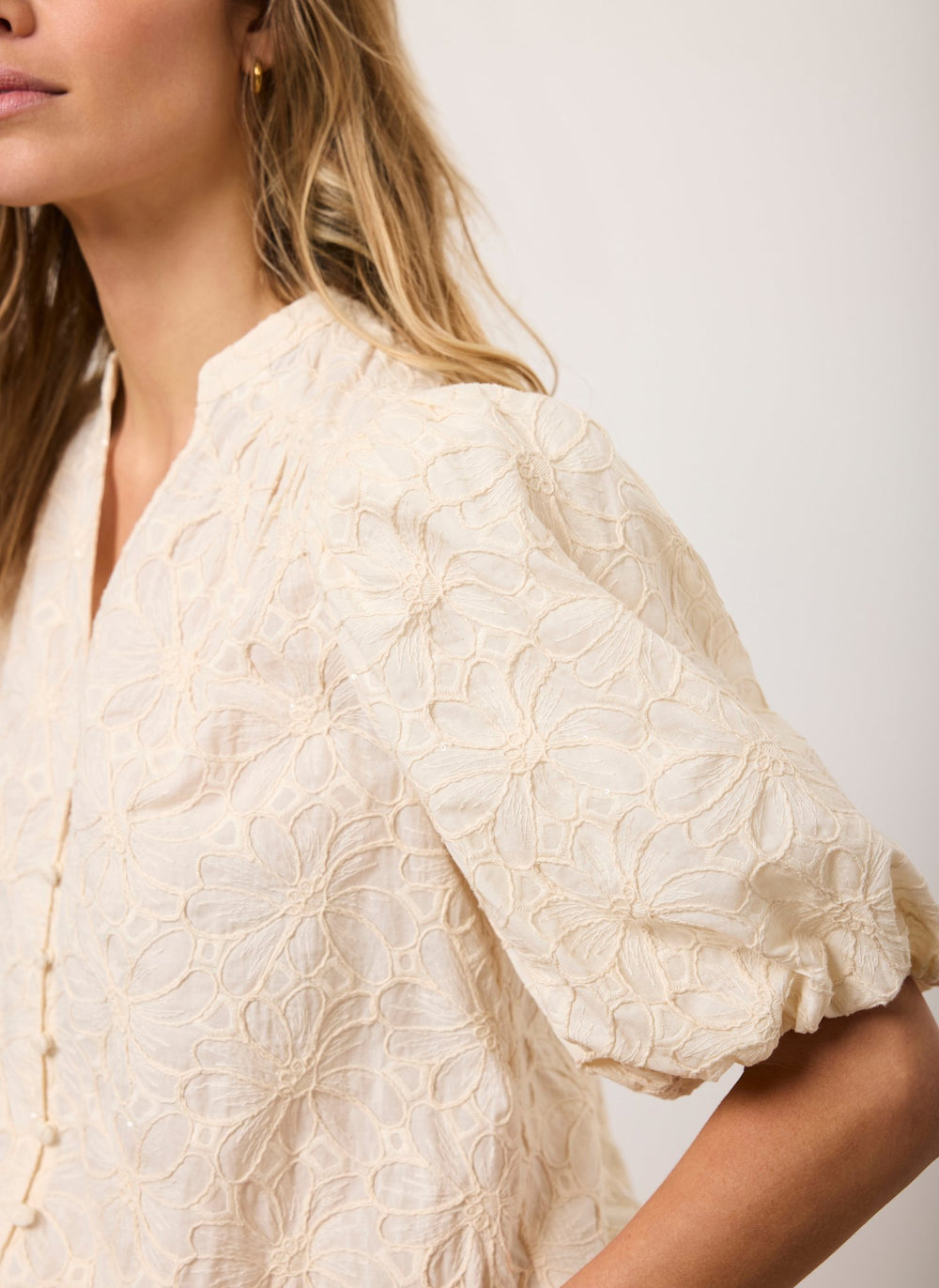 Cream Cotton Textured Floral Top