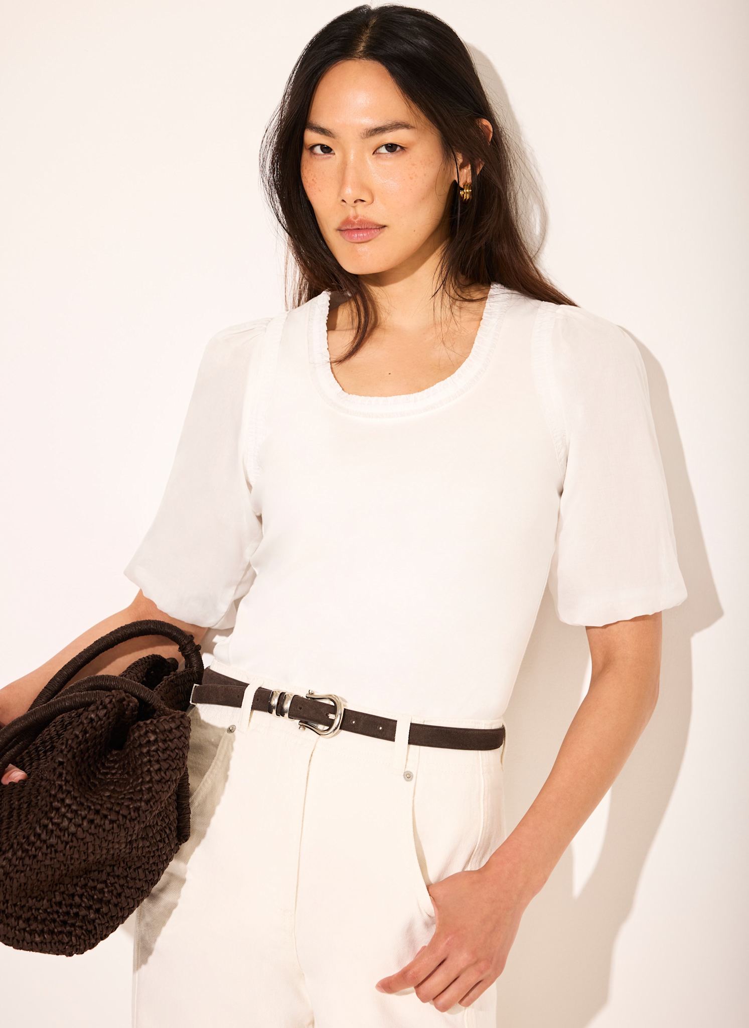 White Cotton Puff Sleeve Top – Mint Velvet