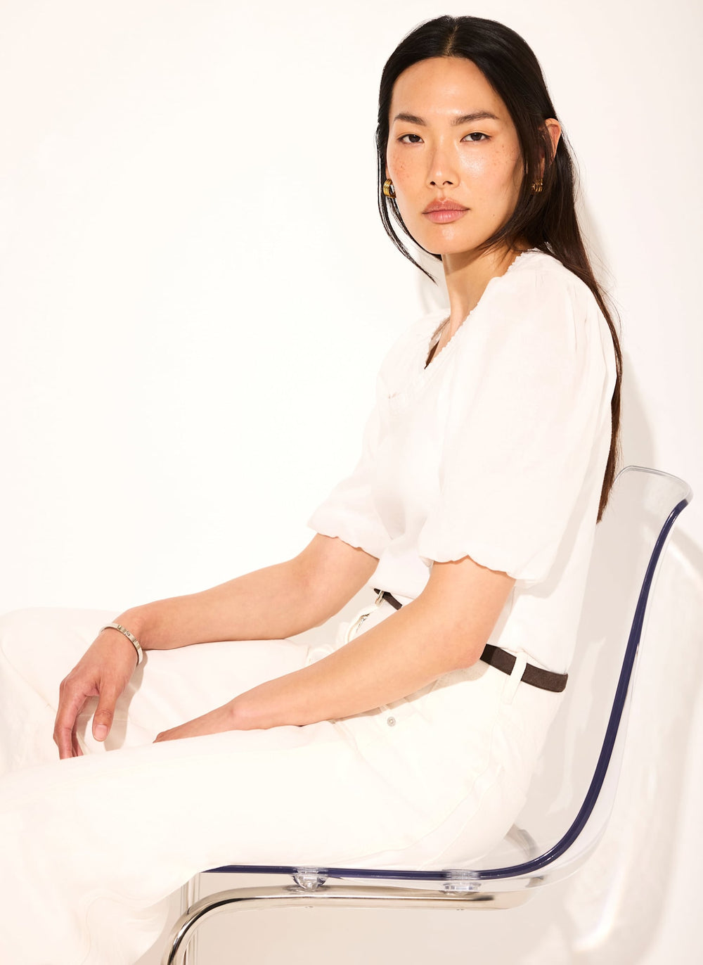 White Cotton Puff Sleeve Top  Mint Velvet