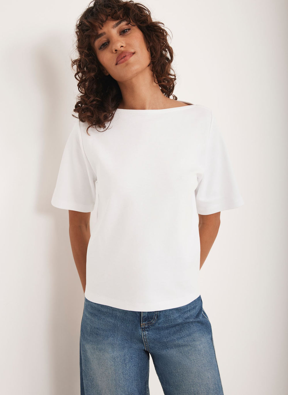 White Slash Neck T-Shirt
