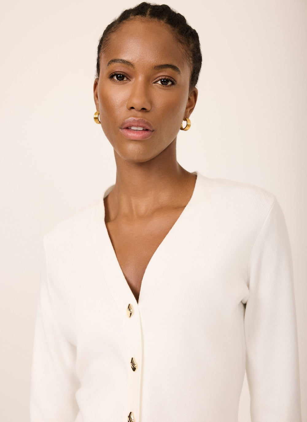 Cream V Neck Longline Cardigan