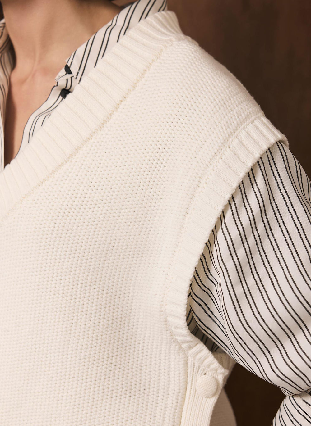 Cream Sleeveless V Neck Knit Top