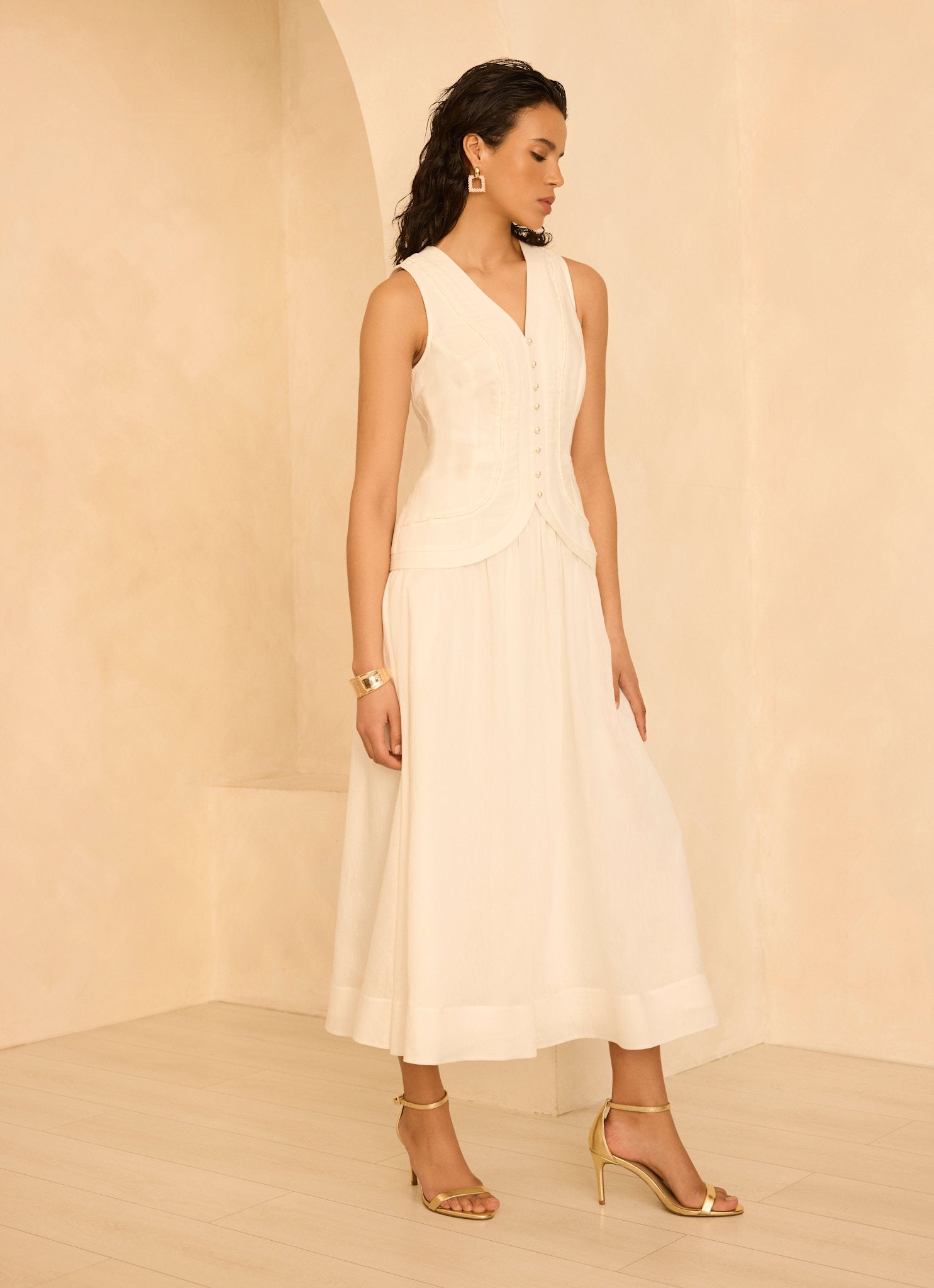 ワンピース yilon SS CLASSIC GILET DRESS / IVORY DRESSES – YILON