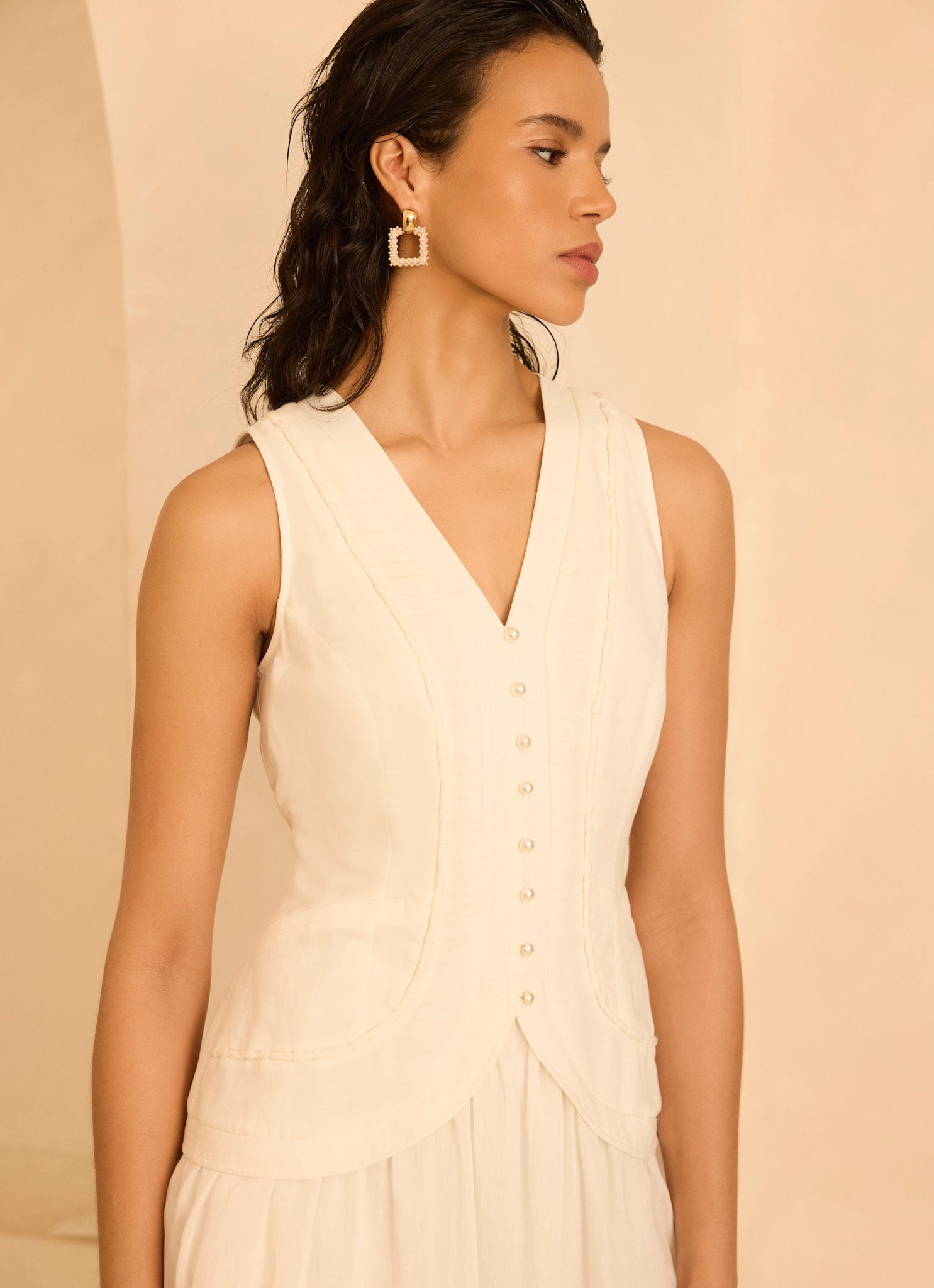 White Linen Blend Waistcoat Maxi Dress – Mint Velvet