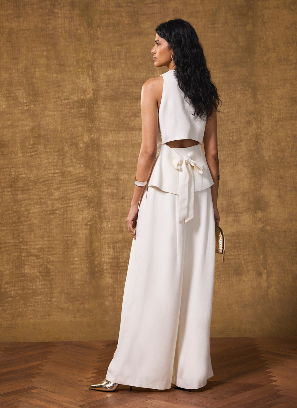 Cream Pleated Wide Trousers