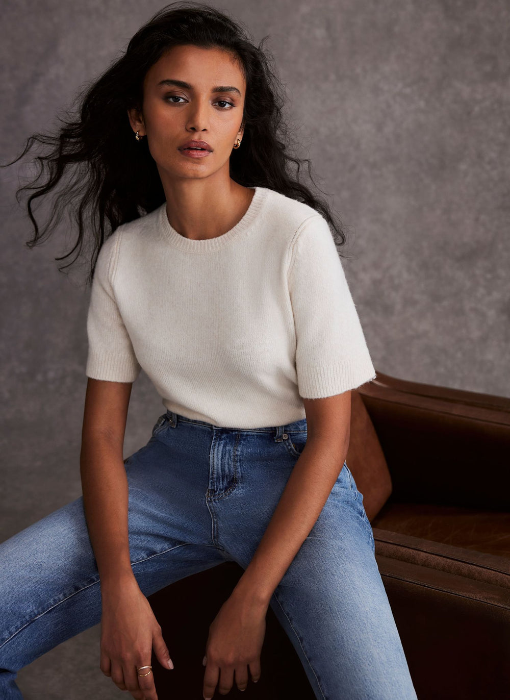 Cream Fitted Knit Tee