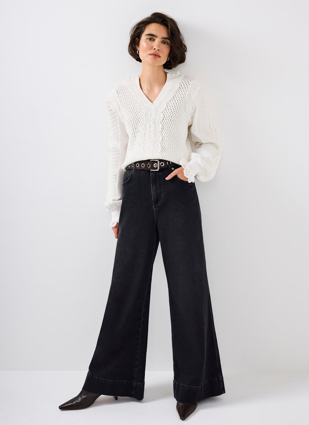 White Cotton Blend Crochet Detail Jumper