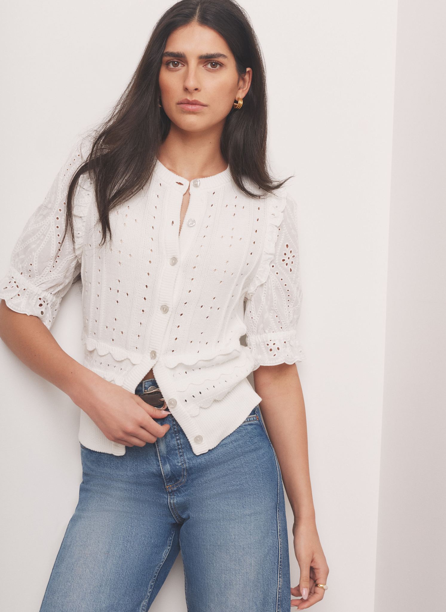 White Cotton Broderie Knit Top – Mint Velvet