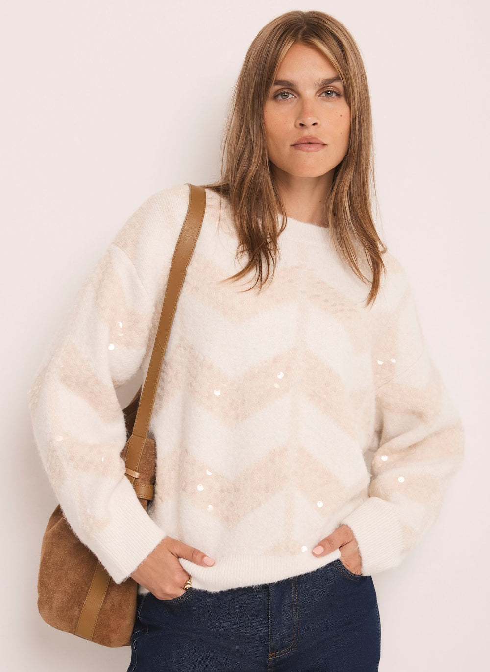Cream Zig Zag Sequin Jumper