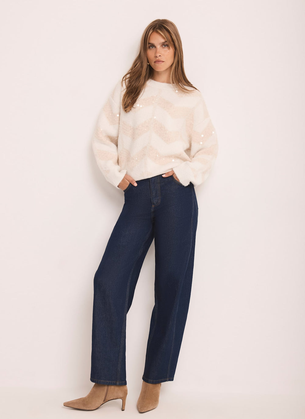Cream Zig Zag Sequin Jumper