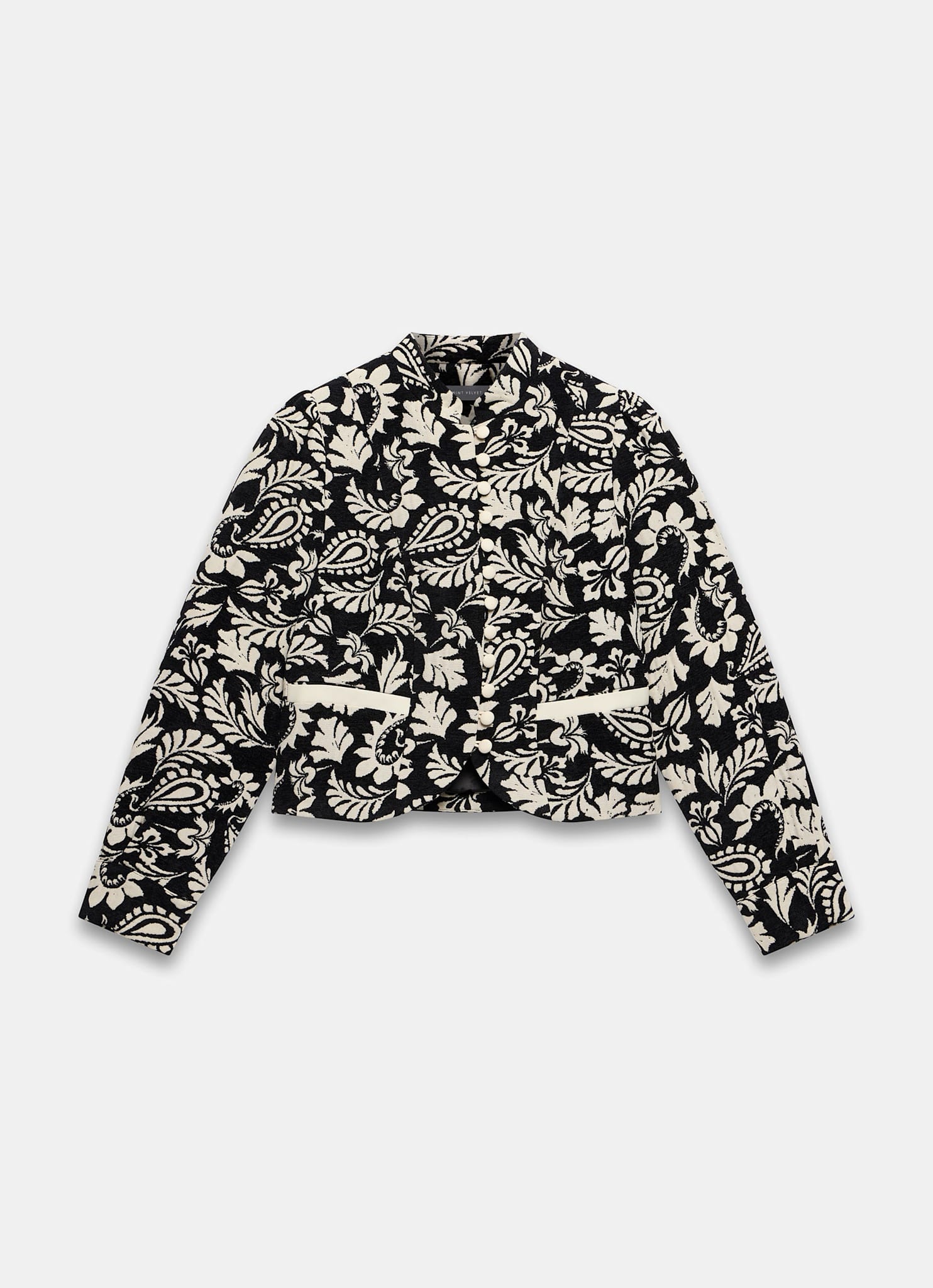 Black Jacquard Floral Cropped Jacket – Mint Velvet
