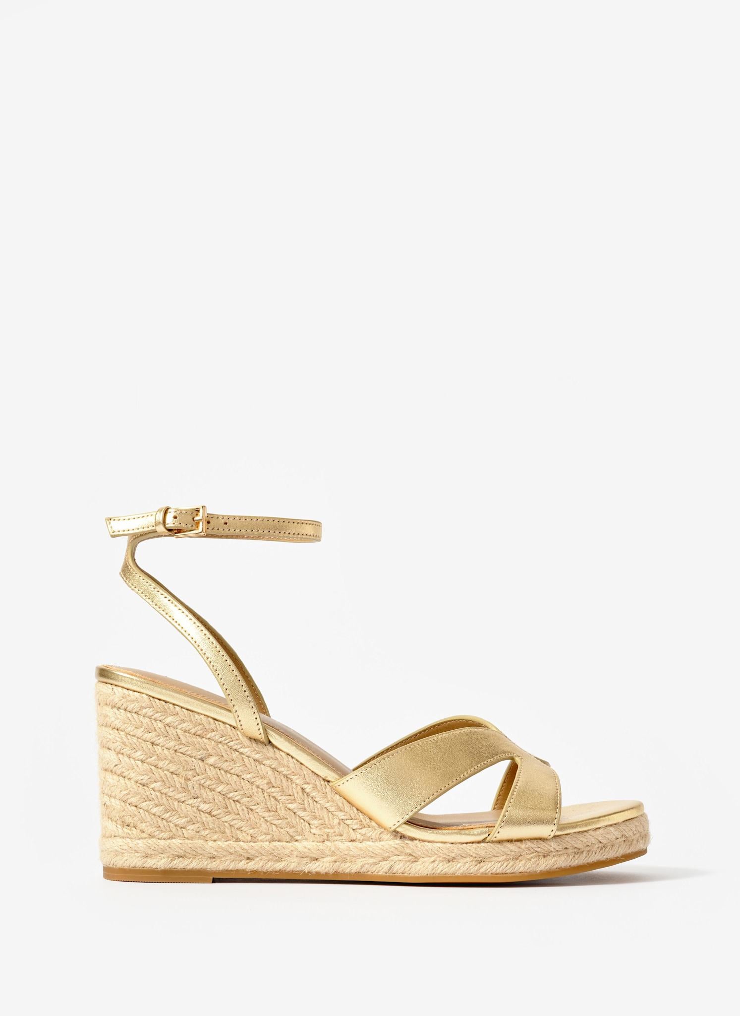 Jase Gold Leather Espadrille Wedges