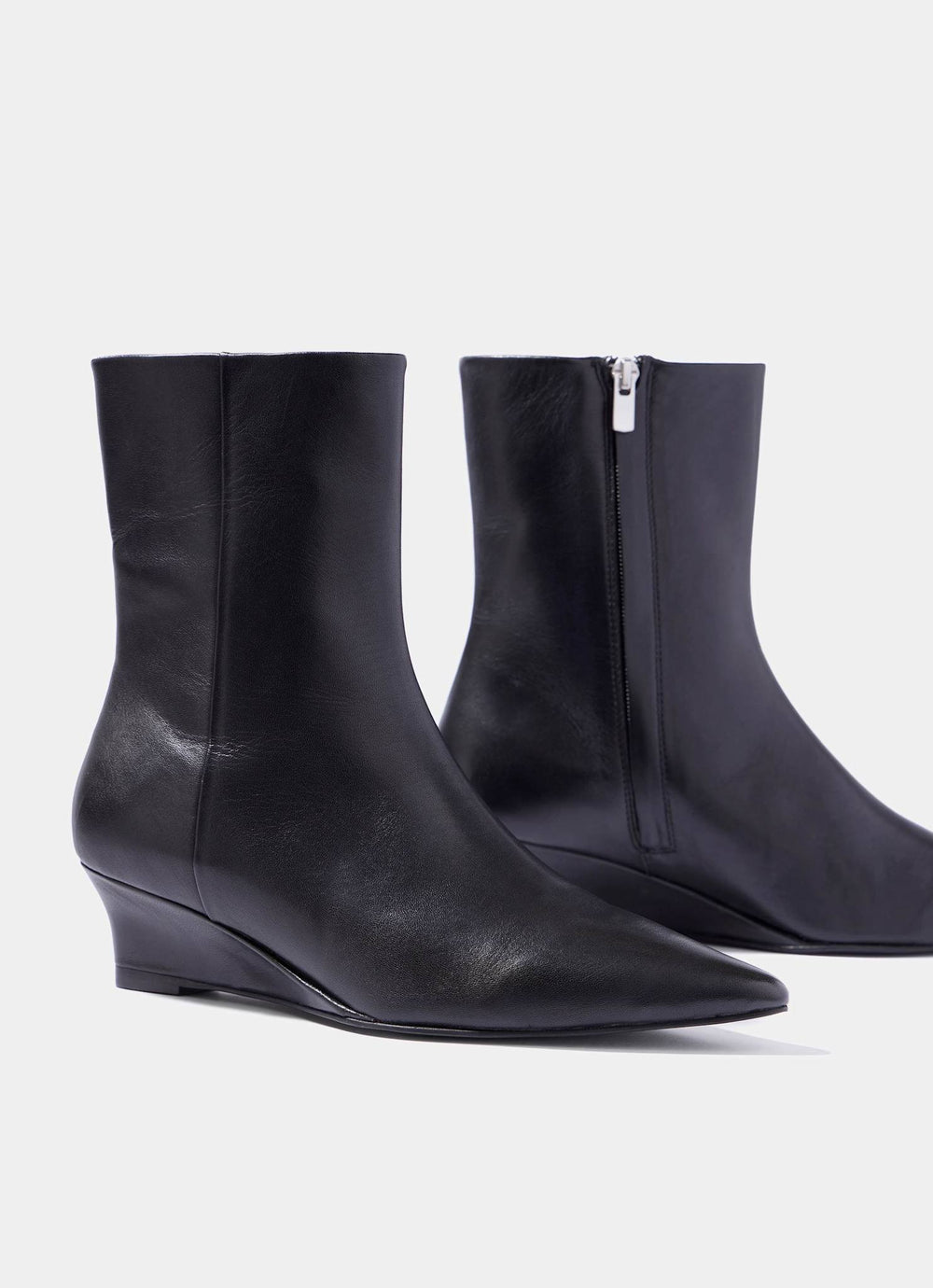 Kailey Black Leather Wedge Ankle Boots