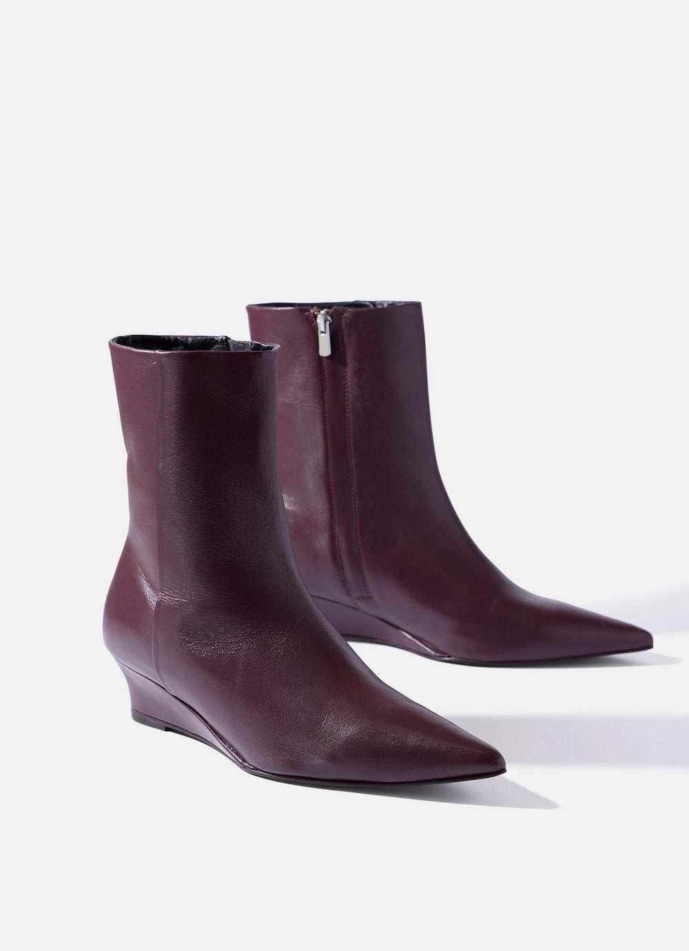 Kailey Burgundy Leather Wedge Ankle Boots
