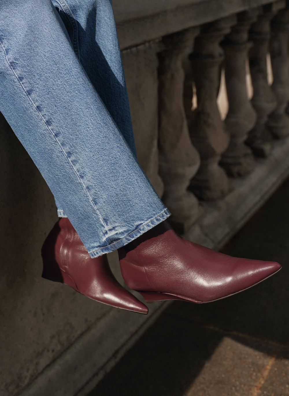 Kailey Burgundy Leather Wedge Ankle Boots