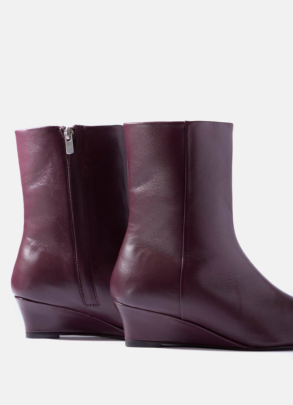 Kailey Burgundy Leather Wedge Ankle Boots