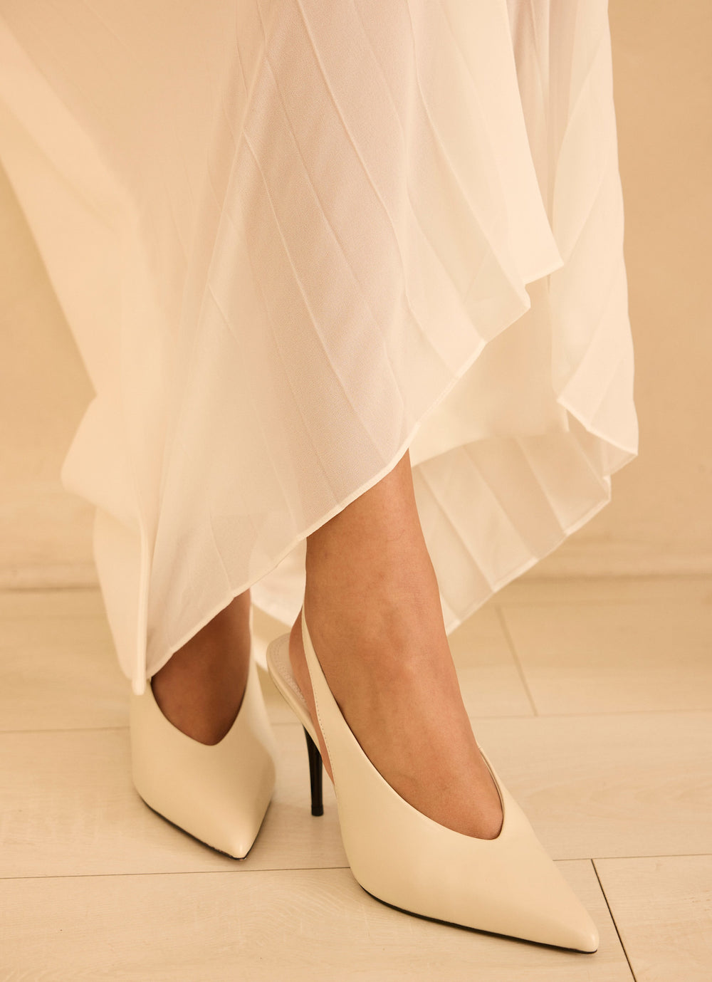 Kat White Leather Slingback Heels