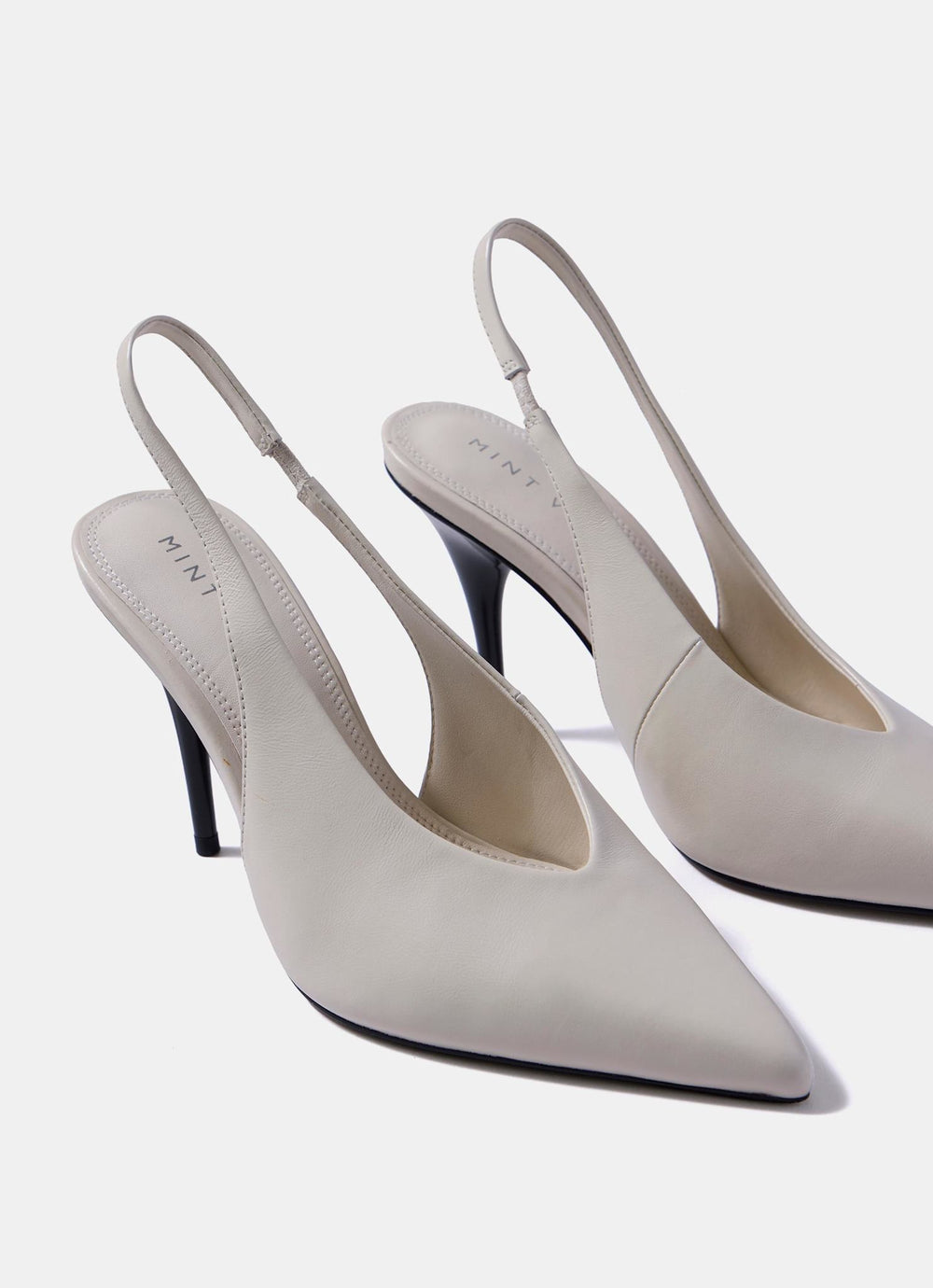 Kat White Leather Slingback Heels